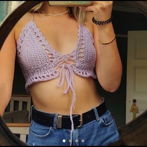 hand crotchet purple crop top
